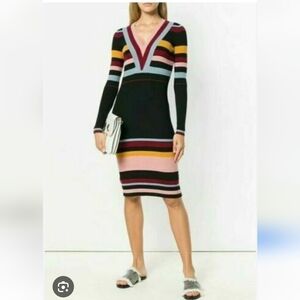Pinko Color Blocked Bodycon V Neck Dress Size S
